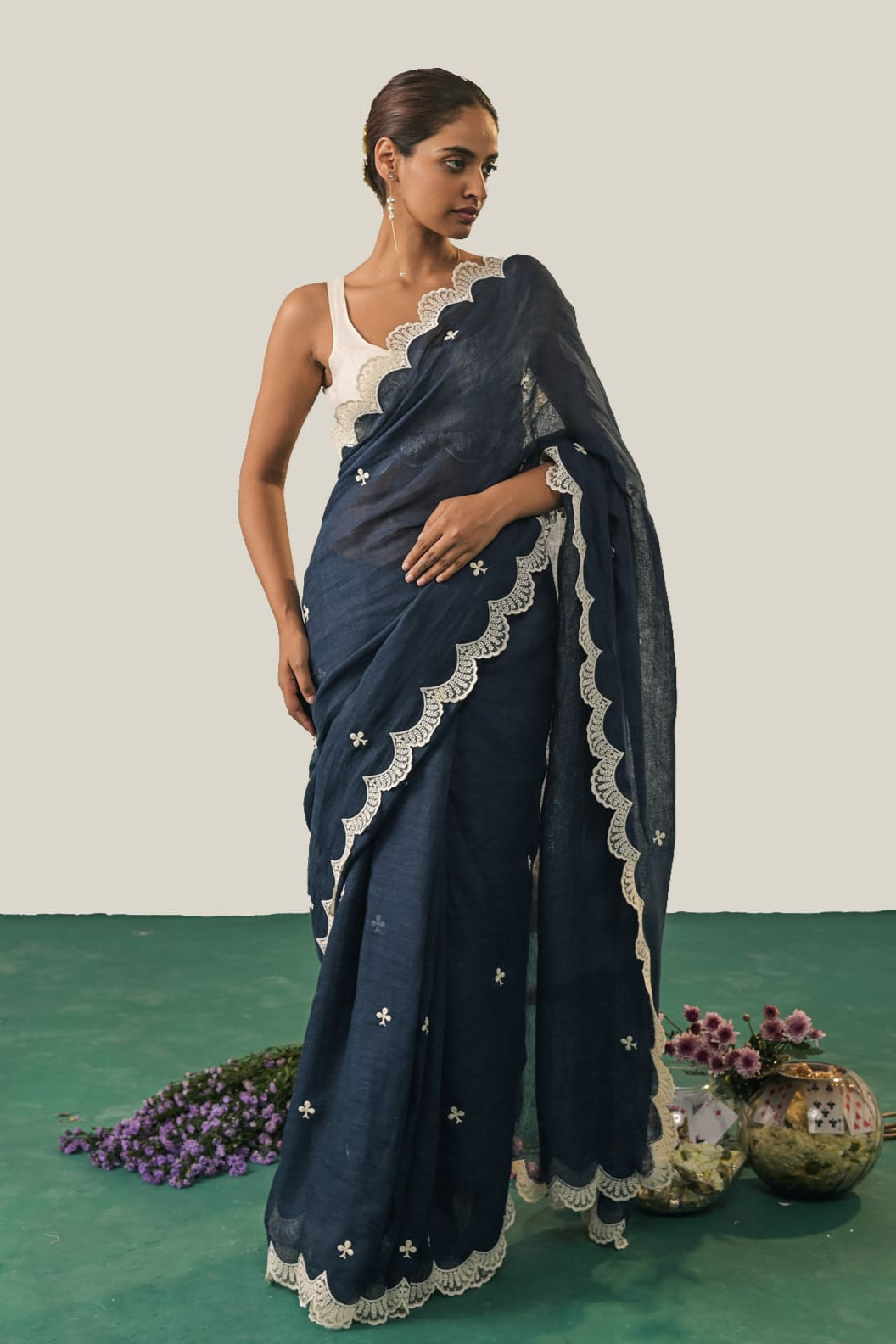 The Queen of Clubs Saree - Navy Blue